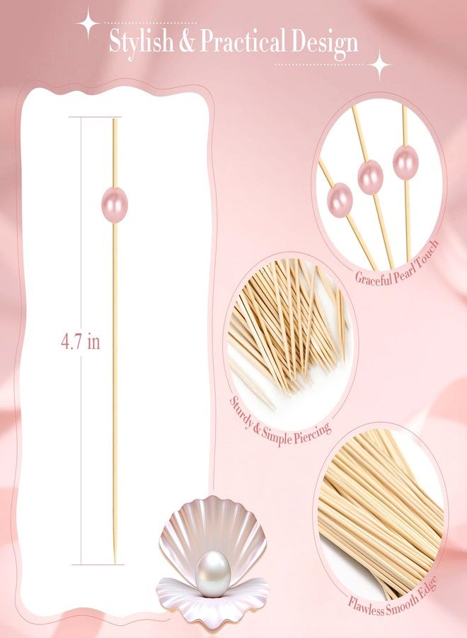 Vicuna R 200PCS Cocktail Picks, Pink Pearl Decorative Toothpicks for Appetizers Drinks Fruit Food, 4.7 Inch Long Fancy Bamboo Skewers Wooden Charcuterie Sticks for Wedding Decor Party Supplies Bridal Shower - Image 2